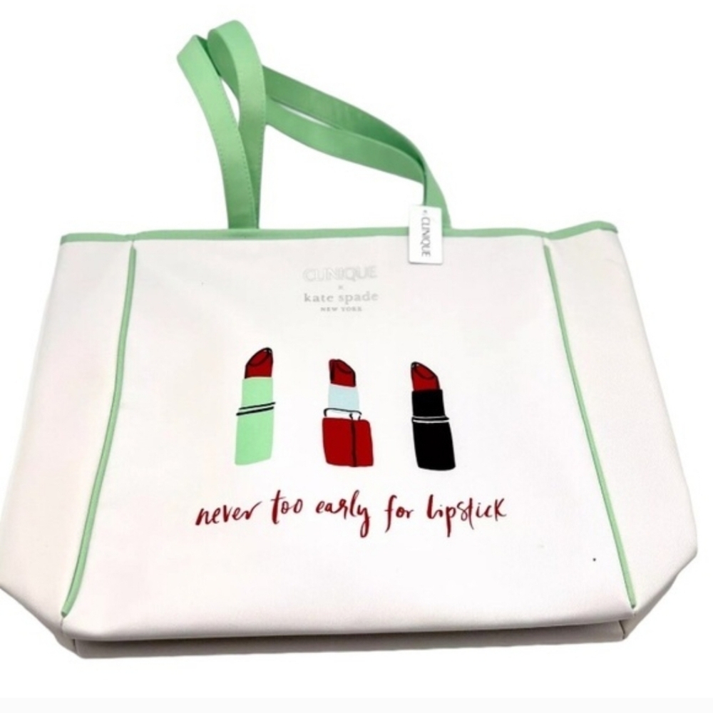Kate Spade Lipstick Print Tote in White and Green